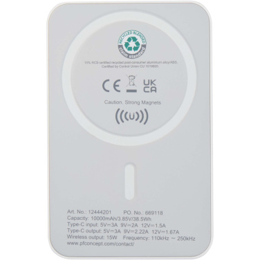 Logotrade Logogeschenke das Foto: Acrab 15 W 10.000 mAh magnetische kabellose Powerbank mit 20 W PD aus recyceltem Kunststoff