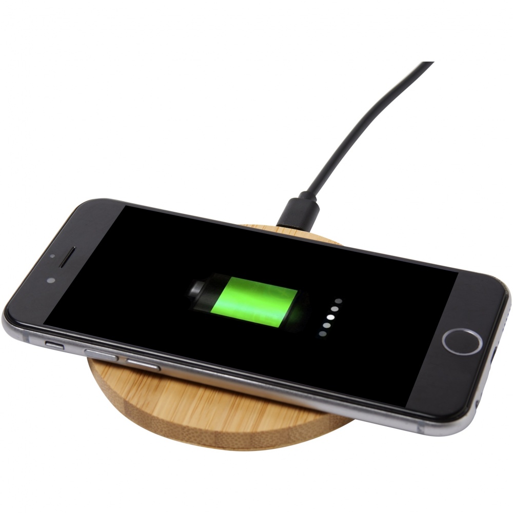 Logo trade promotional giveaways picture of: Essence 5W bamboo wireless charging pad