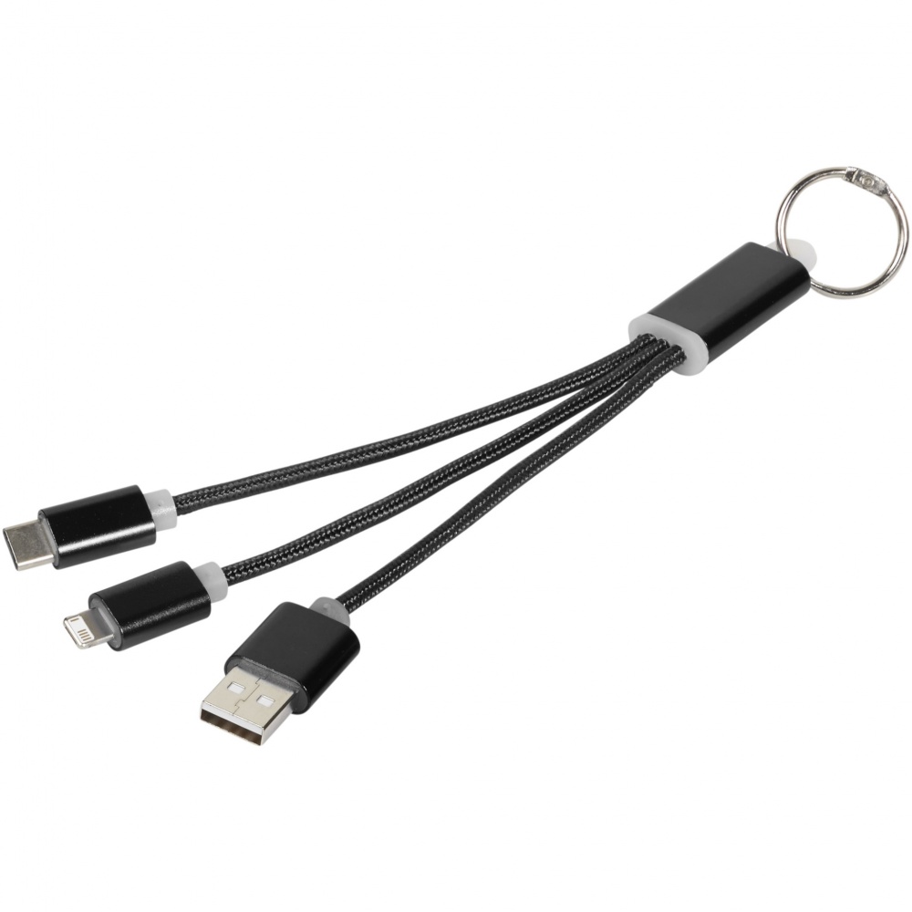 Logo trade promotional gifts image of: Metal 3-in-1 charging cable with keychain