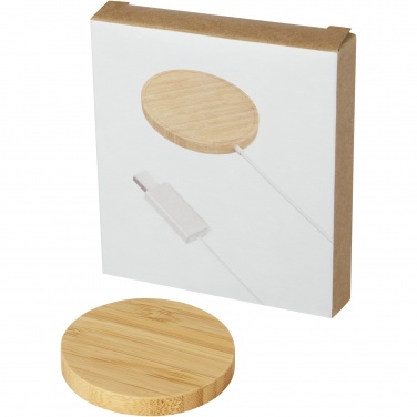 Logo trade promotional gifts picture of: Atra 10W bamboo magnetic wireless charging pad