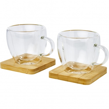 Logotrade promotional merchandise image of: Manti 2-piece 100 ml double-wall glass cup with bamboo coaster 