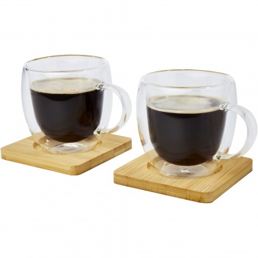 Logotrade promotional gifts photo of: Manti 2-piece 250 ml double-wall glass cup with bamboo coaster 