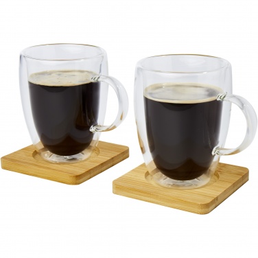 Logotrade promotional products photo of: Manti 2-piece 350 ml double-wall glass cup with bamboo coaster 