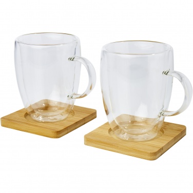 Logotrade promotional giveaways photo of: Manti 2-piece 350 ml double-wall glass cup with bamboo coaster 