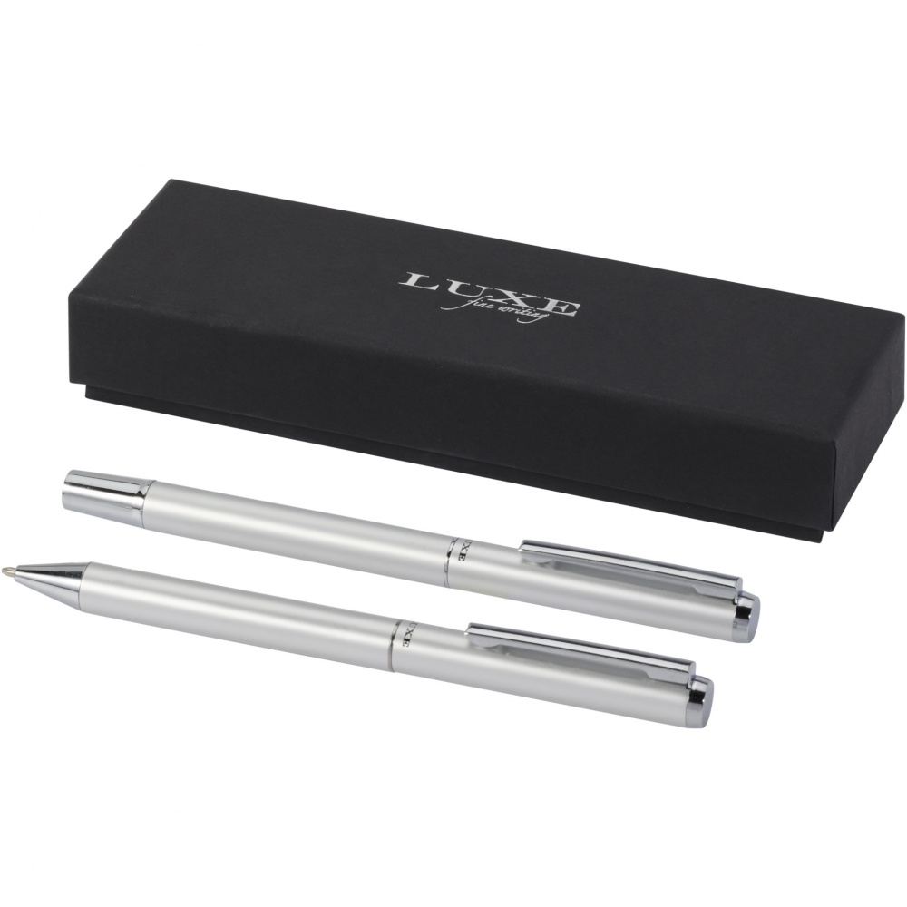 Logo trade business gifts image of: Lucetto recycled aluminium ballpoint and rollerball pen gift set