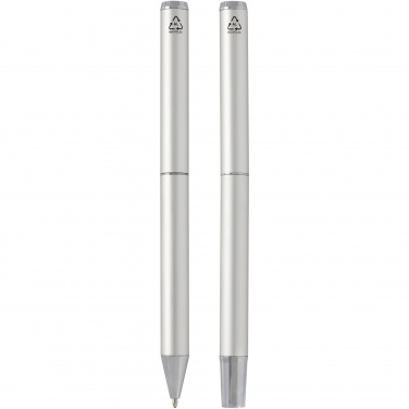 Logo trade promotional products image of: Lucetto recycled aluminium ballpoint and rollerball pen gift set