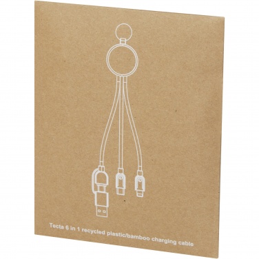 Logo trade corporate gifts picture of: Tecta 6-in-1 recycled plastic/bamboo charging cable with keyring