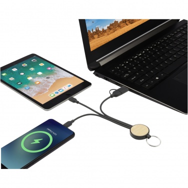 Logo trade promotional products image of: Tecta 6-in-1 recycled plastic/bamboo charging cable with keyring