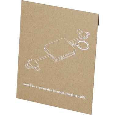 Logo trade promotional gift photo of: Reel 6-in-1 retractable bamboo key ring charging cable