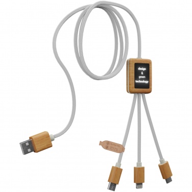 Logo trade promotional giveaways image of: SCX.design C39 3-in-1 rPET light-up logo charging cable with squared bamboo casing