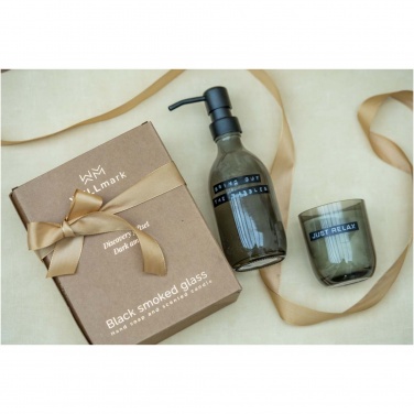 Logotrade promotional giveaway picture of: Wellmark Discovery 200 ml hand soap dispenser and 150 g scented candle set - dark amber fragrance