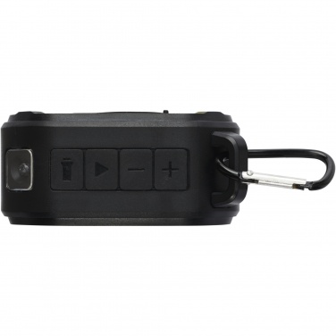 Logotrade promotional merchandise picture of: Solo 3W IPX5 RCS recycled plastic solar Bluetooth® speaker with carabiner 