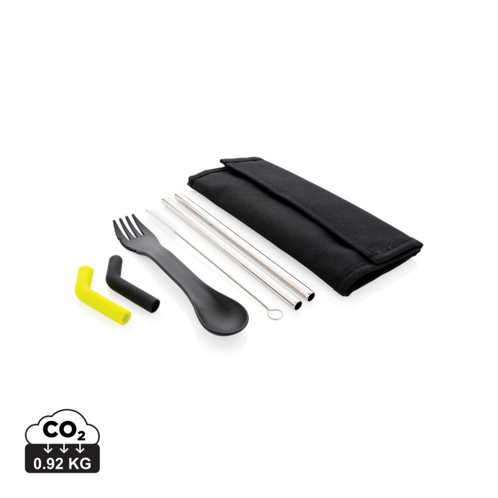 Logo trade promotional product photo of: Tierra 2pcs straw and cutlery set in pouch