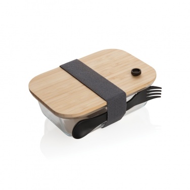 Logo trade promotional giveaways image of: Glass lunchbox with bamboo lid
