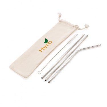 Logo trade corporate gifts image of: Reusable stainless steel 3 pcs straw set
