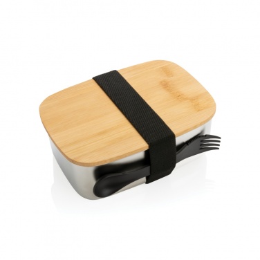 Logo trade promotional merchandise photo of: Stainless steel lunchbox with bamboo lid and spork