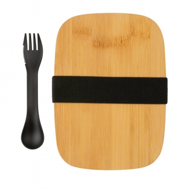 Logo trade promotional giveaway photo of: Stainless steel lunchbox with bamboo lid and spork