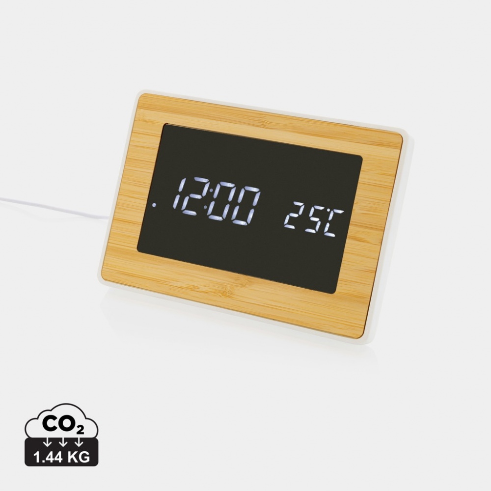 Logo trade business gift photo of: Utah RCS recycled plastic and bamboo LED clock