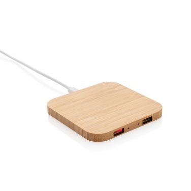 Logo trade advertising product photo of: Bamboo 5W wireless charger with USB