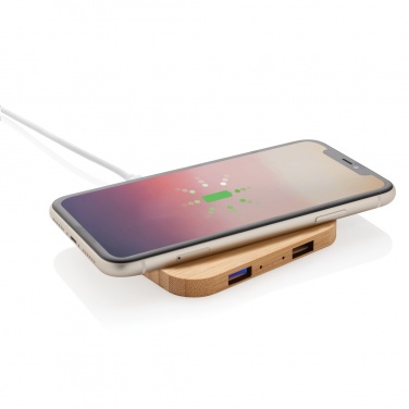 Logo trade promotional item photo of: Bamboo 5W wireless charger with USB