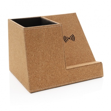 Logo trade promotional gifts image of: Cork pen holder and 5W wireless charger