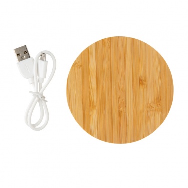 Logo trade promotional merchandise image of: Bamboo 5W round wireless charger