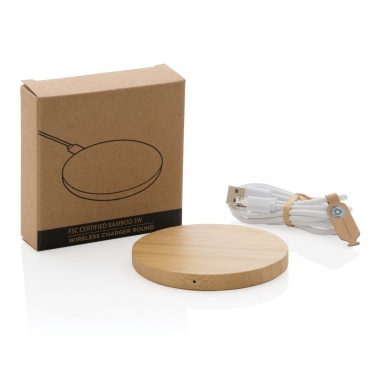 Logo trade advertising products picture of: Bamboo 5W round wireless charger