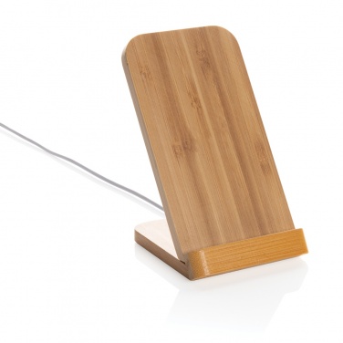 Logo trade business gifts image of: Bamboo 5W wireless charging stand