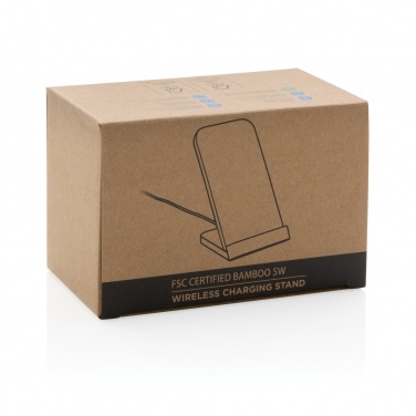 Logo trade promotional gifts picture of: Bamboo 5W wireless charging stand