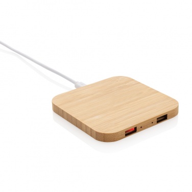 Logo trade advertising products image of: Bamboo 10W wireless charger with USB