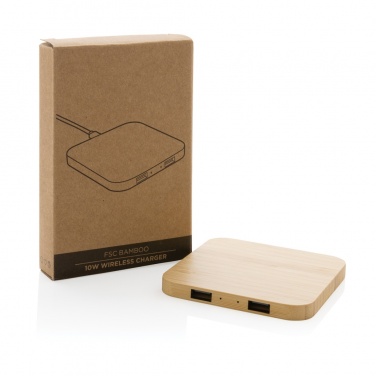 Logotrade business gift image of: Bamboo 10W wireless charger with USB