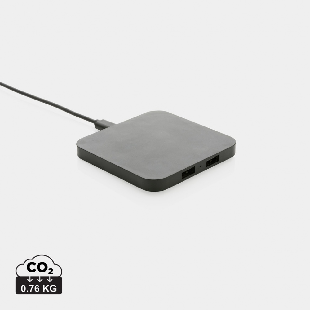 Logo trade promotional item photo of: RCS recycled plastic 10W Wireless charger with USB Ports