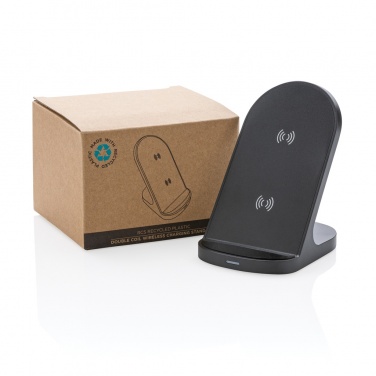 Logotrade promotional merchandise picture of: RCS recycled plastic double coil wireless stand 15W