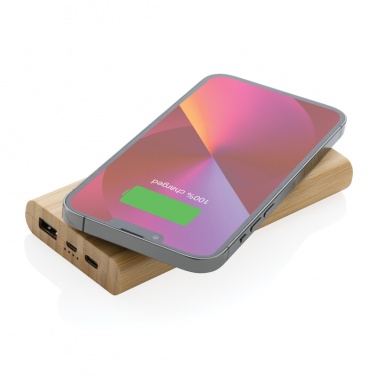 Logo trade promotional giveaways picture of: Bamboo 8.000 mAh 5W wireless powerbank