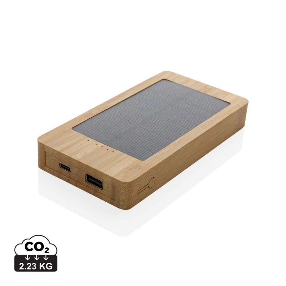 Logo trade corporate gifts picture of: Sunwick 10.000 mAh Bamboo solar powerbank