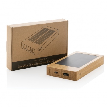 Logo trade advertising products picture of: Sunwick 10.000 mAh Bamboo solar powerbank
