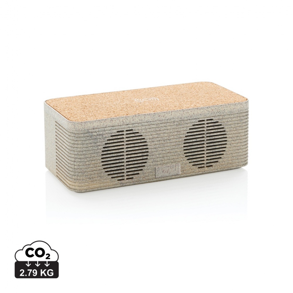 Logo trade corporate gifts image of: Wheatstraw wireless charging speaker
