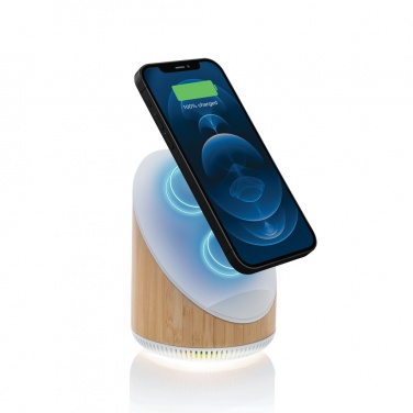 Logotrade advertising products photo of: Ovate bamboo 5W speaker with 15W wireless charger
