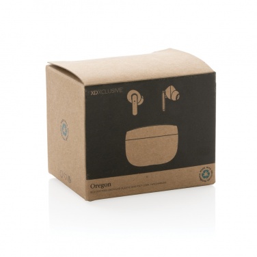 Logo trade promotional giveaway photo of: Oregon RCS recycled plastic and cork TWS earbuds