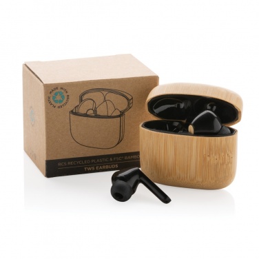 Logo trade promotional giveaways image of: Bamboo TWS earbuds with RCS recycled plastic