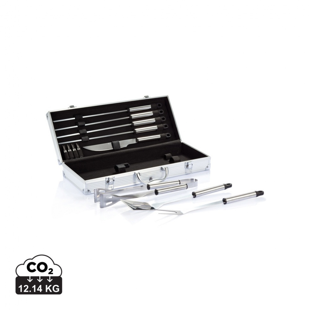 Logo trade promotional merchandise image of: 12 pcs barbecue set in aluminium box