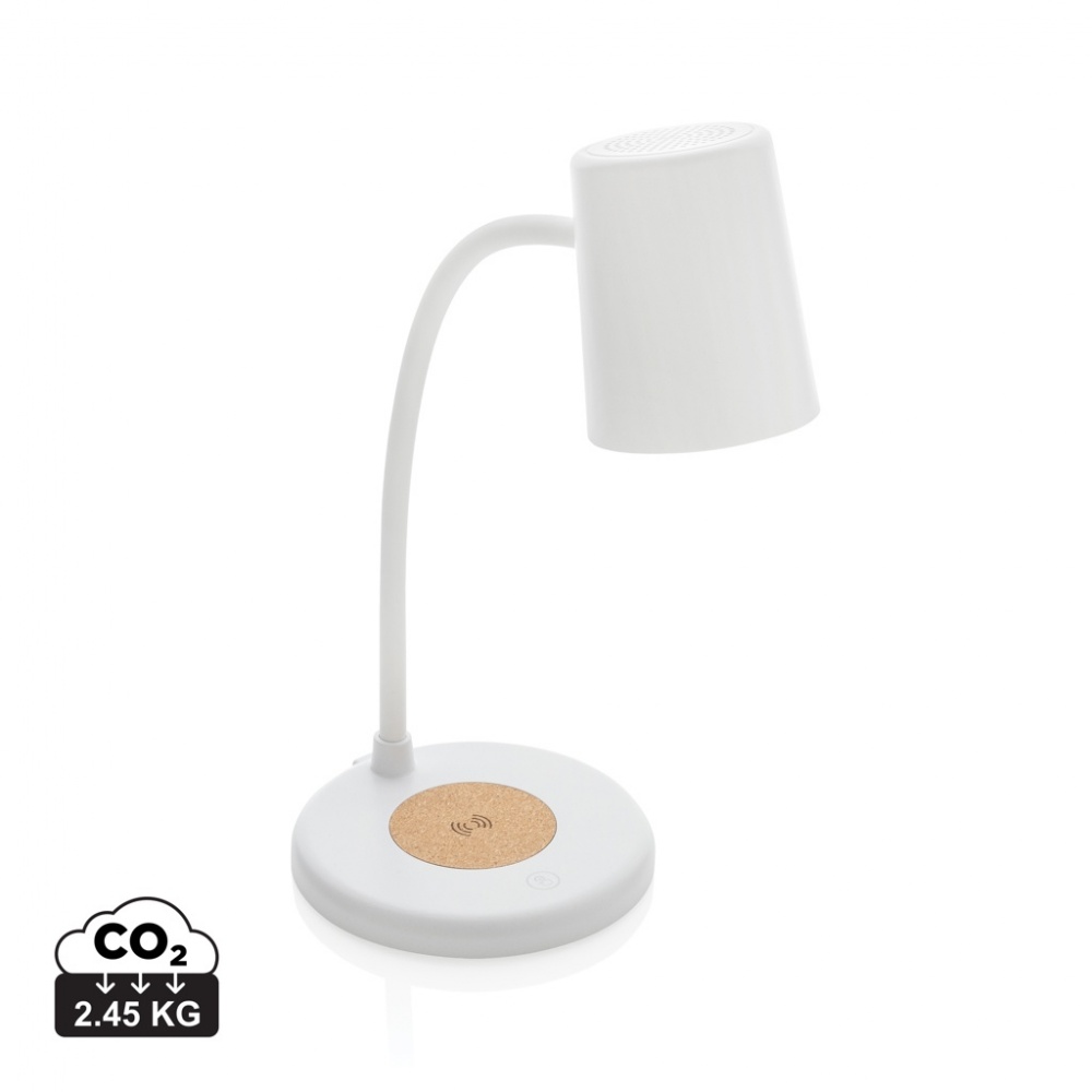 Logotrade promotional giveaways photo of: Zenara RCS recycled plastic and cork 15W wireless desk lamp