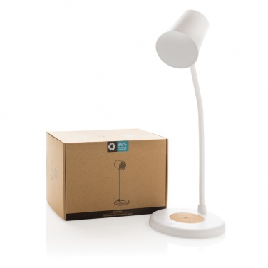 Logotrade promotional item image of: Zenara RCS recycled plastic and cork 15W wireless desk lamp