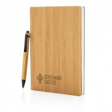 Logo trade promotional items image of: A5 Bamboo notebook & pen set