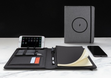 Logo trade promotional merchandise photo of: Air 5W wireless charging notebook with 5000mAh powerbank