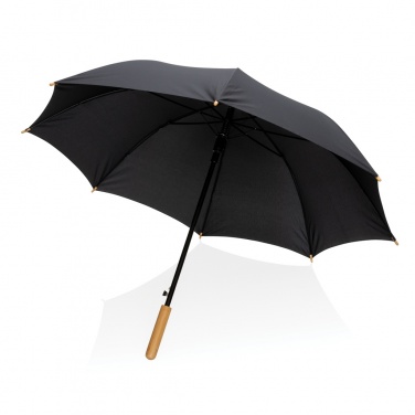Logo trade business gifts image of: 23" Impact AWARE™ RPET 190T auto open bamboo umbrella