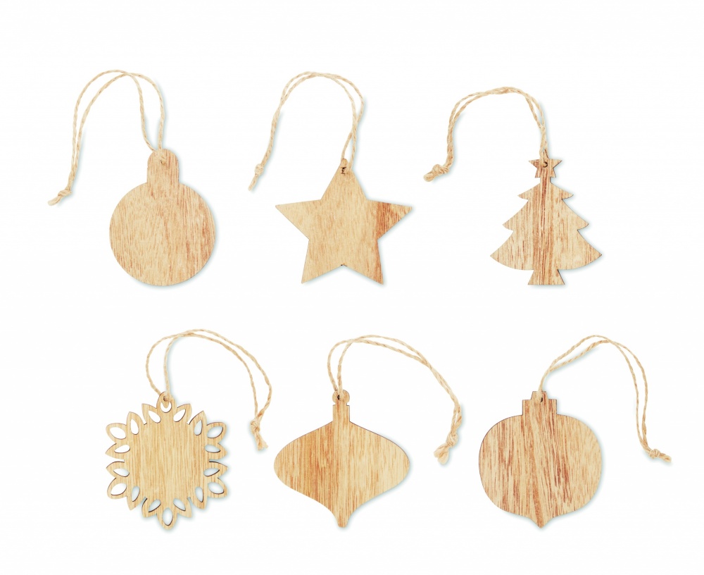 Logo trade promotional gifts image of: Set of wooden Xmas ornaments