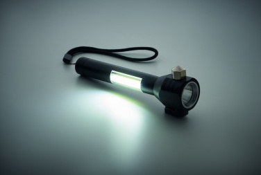 Logo trade promotional products image of: 3-in-1 aluminum flashlight with an emergency hammer and seatbelt cutter, customizable with printing
