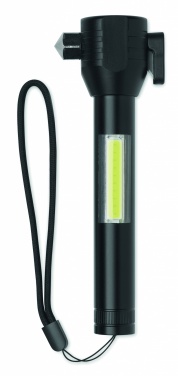Logo trade promotional product photo of: 3-in-1 aluminum flashlight with an emergency hammer and seatbelt cutter, customizable with printing