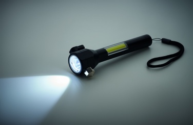 Logo trade promotional products image of: 3-in-1 aluminum flashlight with an emergency hammer and seatbelt cutter, customizable with printing
